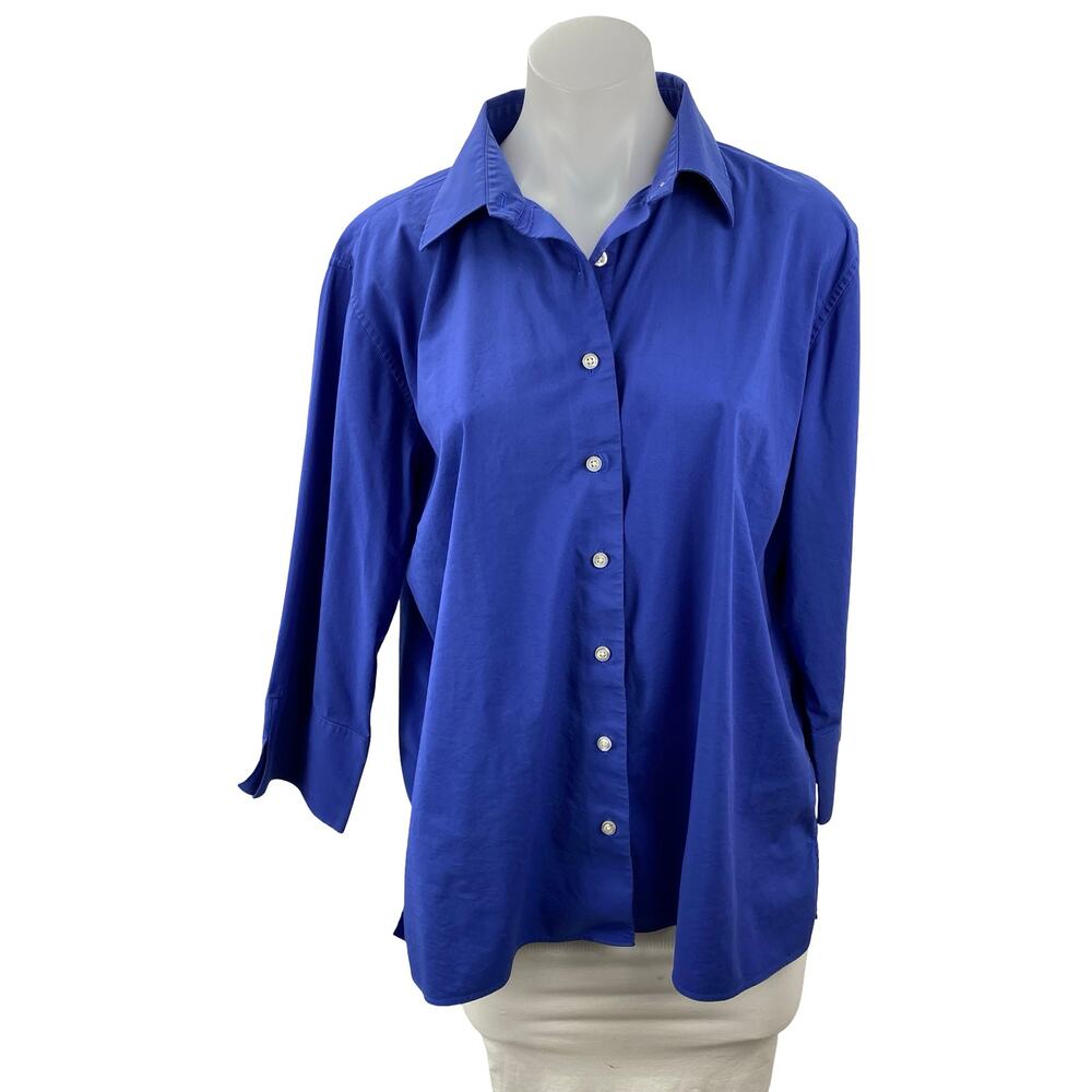Lands' End Women's Cobalt Blue Long Sleeve Button Down Blouse Shirt Top Size 16